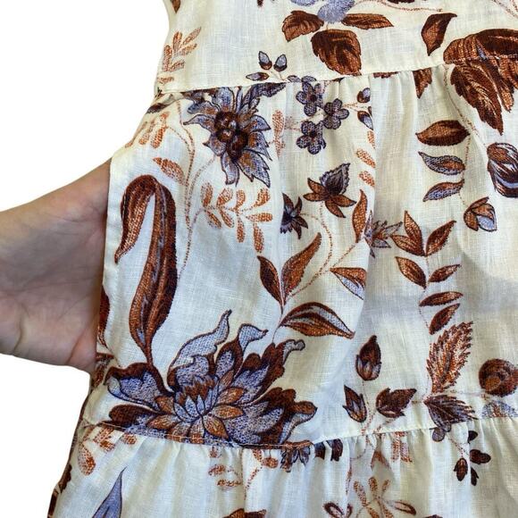 Rachel Zoe 100% Linen Floral Tiered Midi Dress Cottagecore Romantic S/XS - Picture 12 of 16